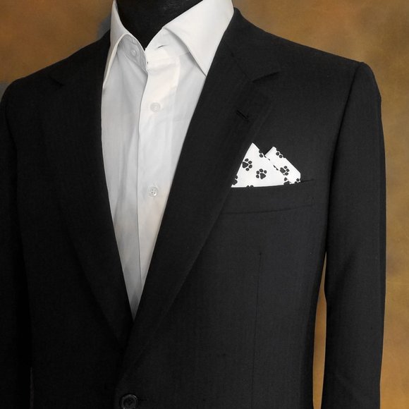 New - Paw Prints Cotton Pre-Folded Pocket Square Handkerchief Insert - Picture 2 of 6